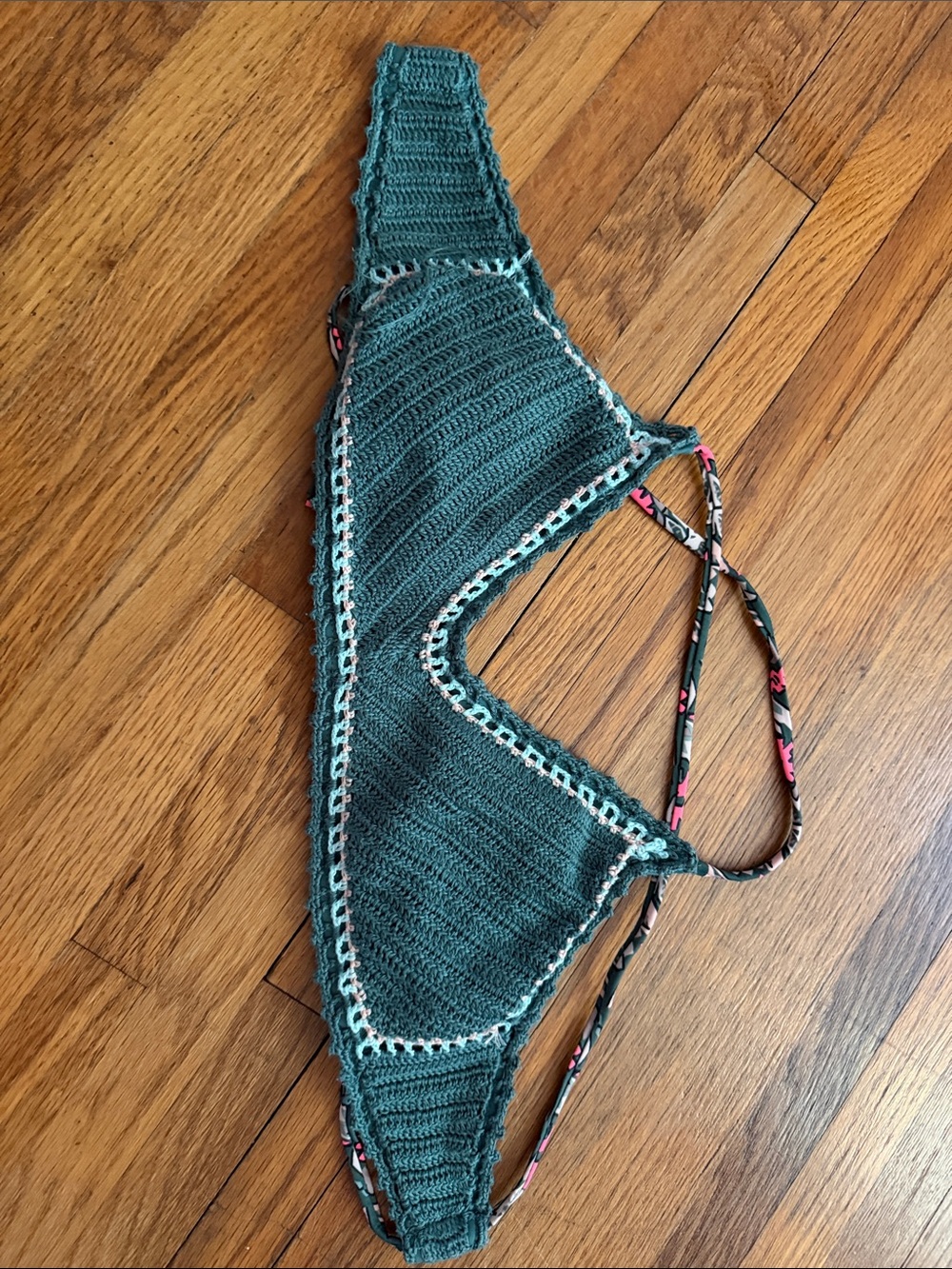 Target Crochet Teal Bikini Top with Floral Tie Straps